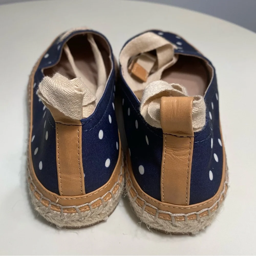 Antonio Melani Luluna Ankle Wrap Jute Espadrille Slip On Polka Dot Flat Navy 7.5